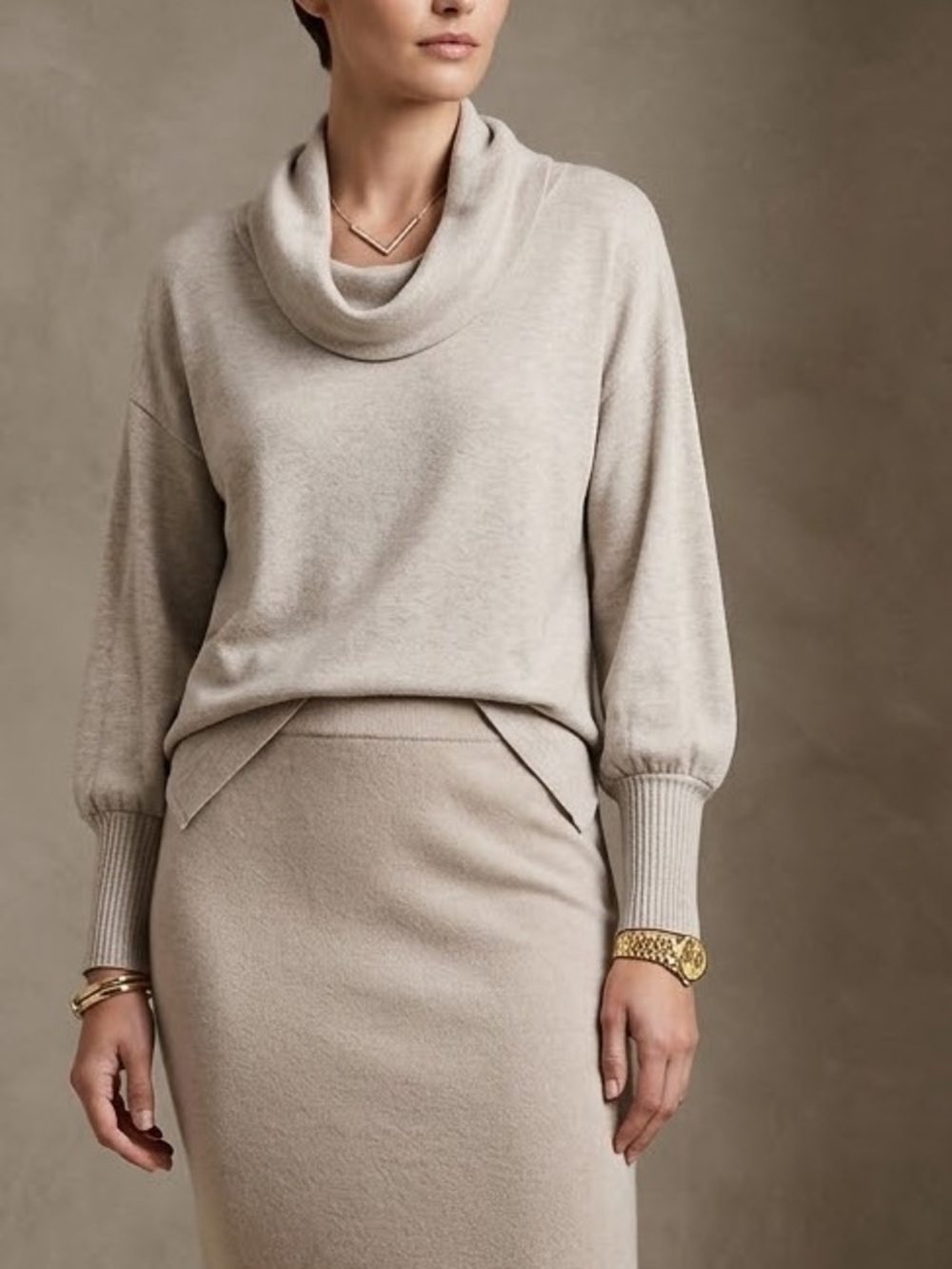Maeve Anthropologie Tunic Sweater Women S Beige Excellent Cowl Neck Ribbed Cuffs